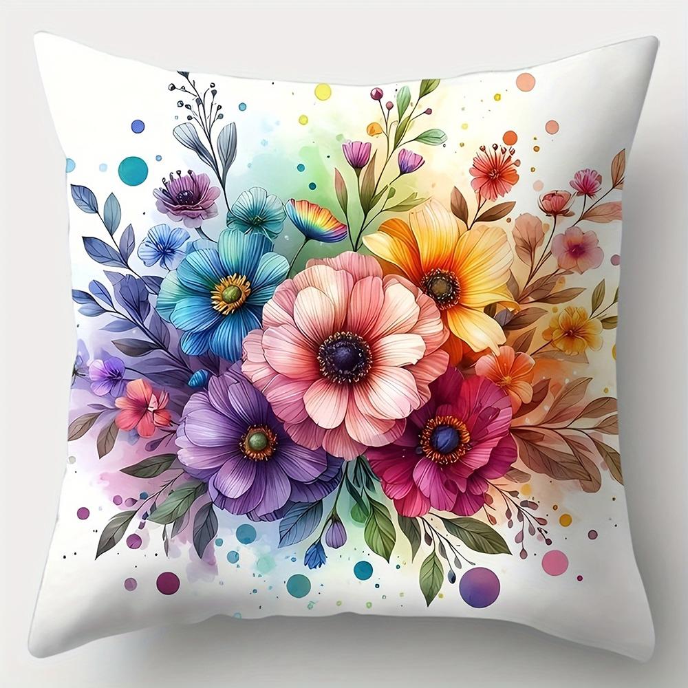 

Colorful floral pillowcaseBedroom Sofa Decorative Cushion Cover With Zipper Soft Cushion Cover 16x16Inch