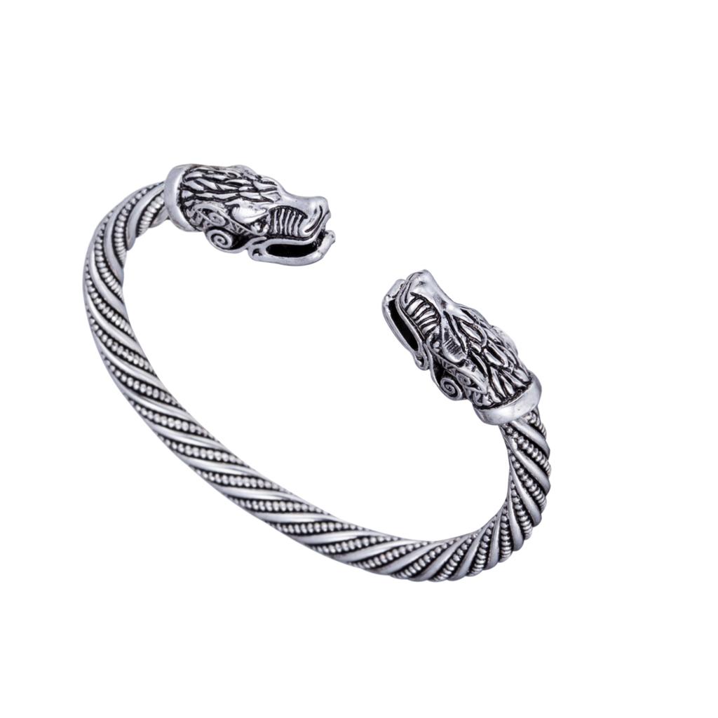 Dreamtimes Herren Nordischer Wikinger Drachen Armreif Vintage Loong Kopf Tier Geschnitzt Offener Manschettenarmreif Skandinavische Kostüm Accessoires
