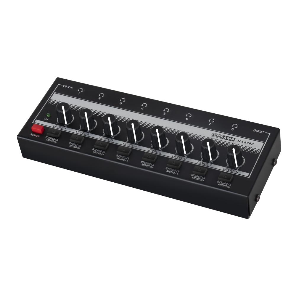 8 Channels Mini Headphone Amplifier Ultra-Compact Stereo Audio Amplifier with Power Adapter Earphone Splitter