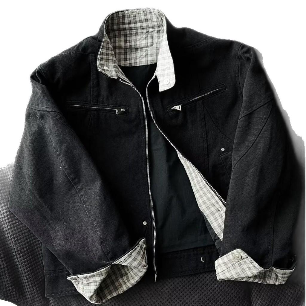 CleanFit Herren Retro Karomuster Stehkragen Jacke - Herbst/Winter Trendiger Baseball-Stil Mantel