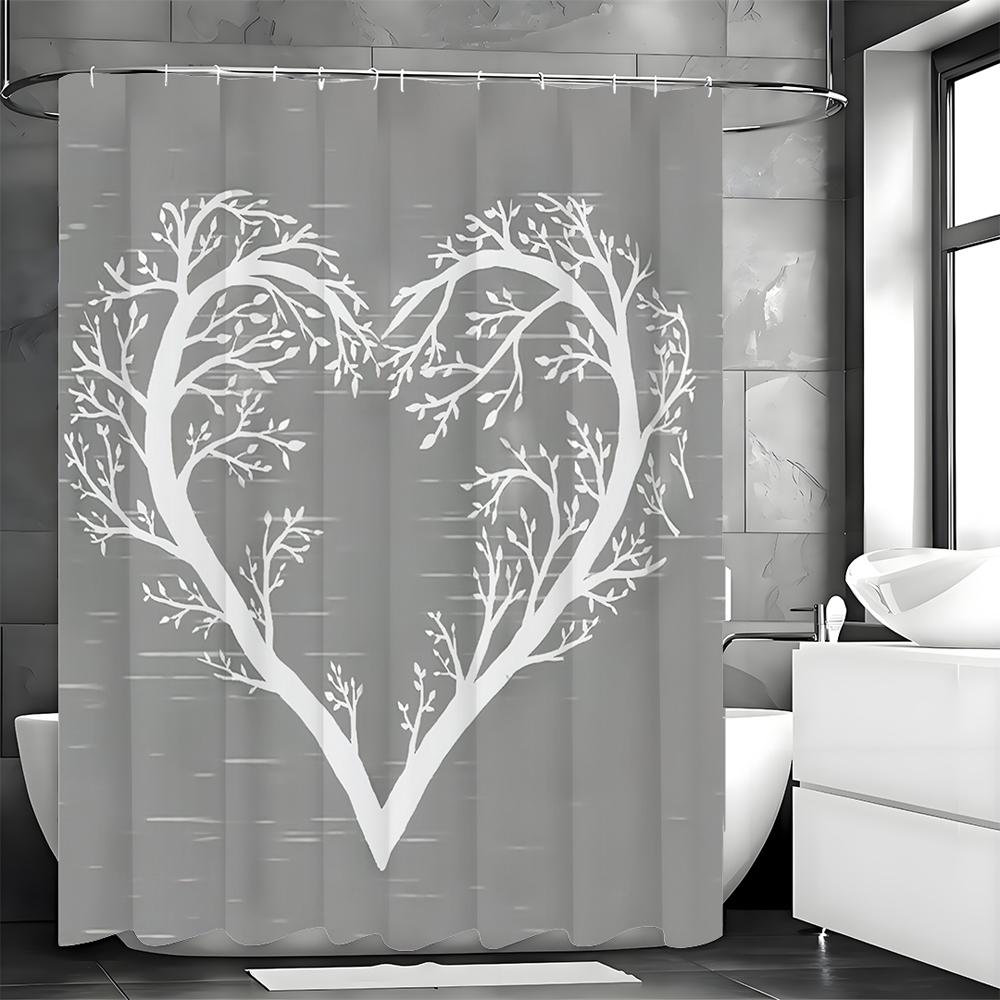 Love tree shower curtain, bathroom decoration shower curtain, waterproof shower curtain with hooks