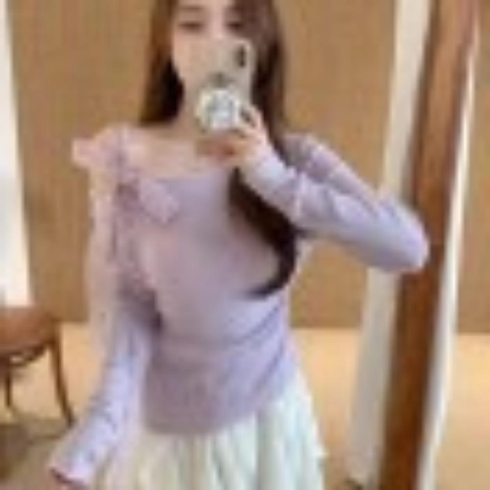 

Кружевной галстук-бабочка Свитер с открытыми плечами для женщин Осенью и Зимой, в сочетании со свитером для стильного базового слоя one size фиолетовый