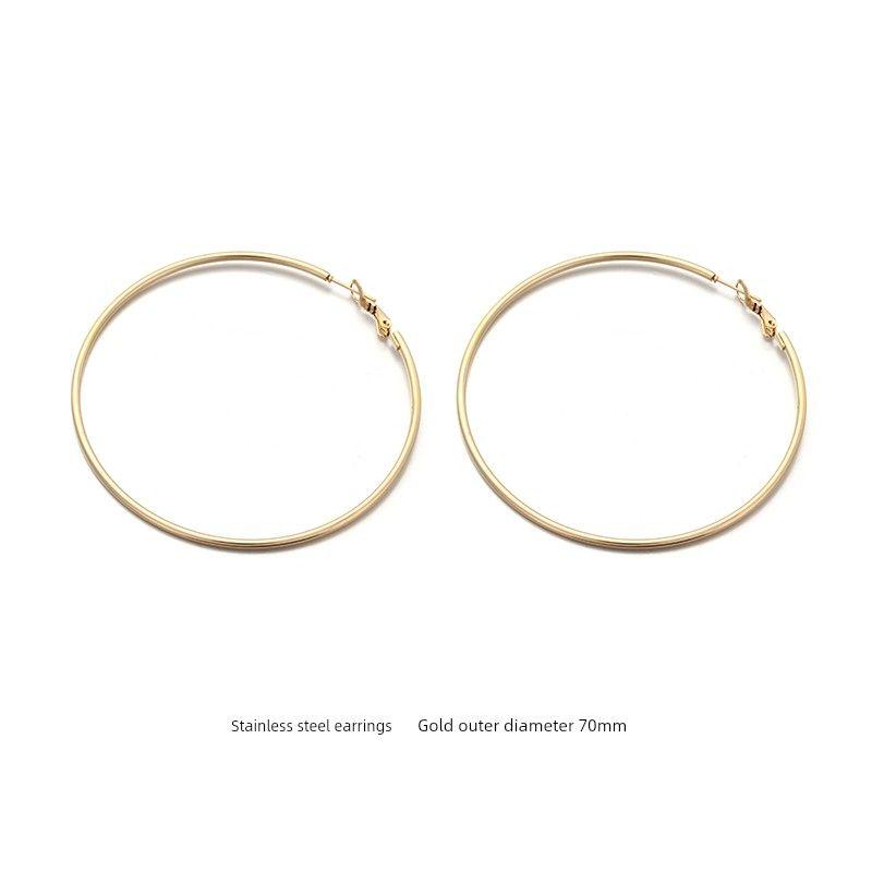 Women's Stainless Steel Big Circle round European and American Exaggerated Earrings