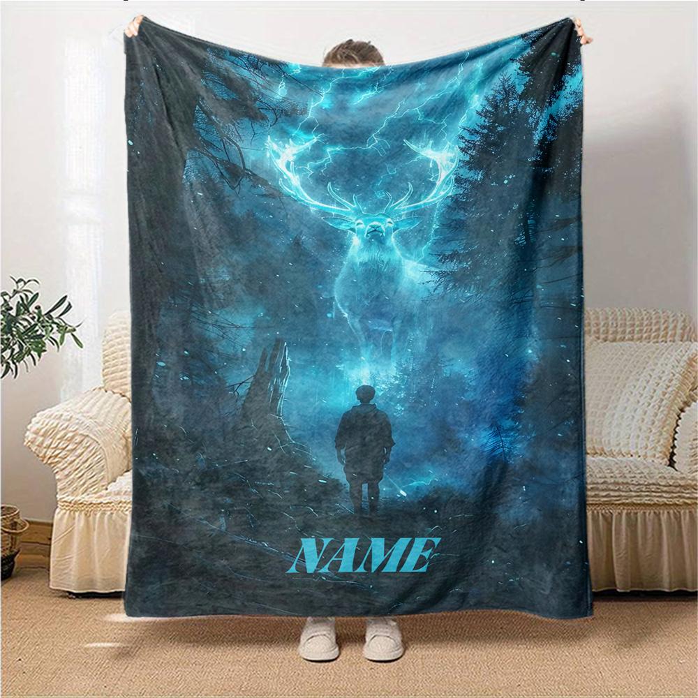 Custom Name "Night Forest Moonlight" Blanket for Couch & Bed, Plush Cozy Fuzzy Blanket Super Soft & Warm Blankets for Fall and Winter. 0908110
