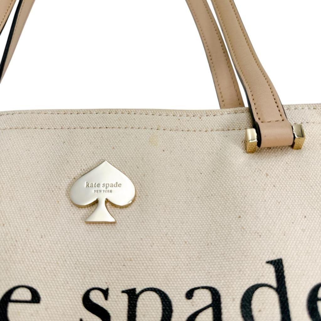 Kate Spade Big logo Handbag canvas beige Women PXRU6572 108 Used