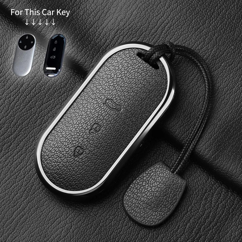 Aluminum Alloy Goatskin Car Key Case Cover For Huawei Aito M5 M7 Car Key Case Protect Fob