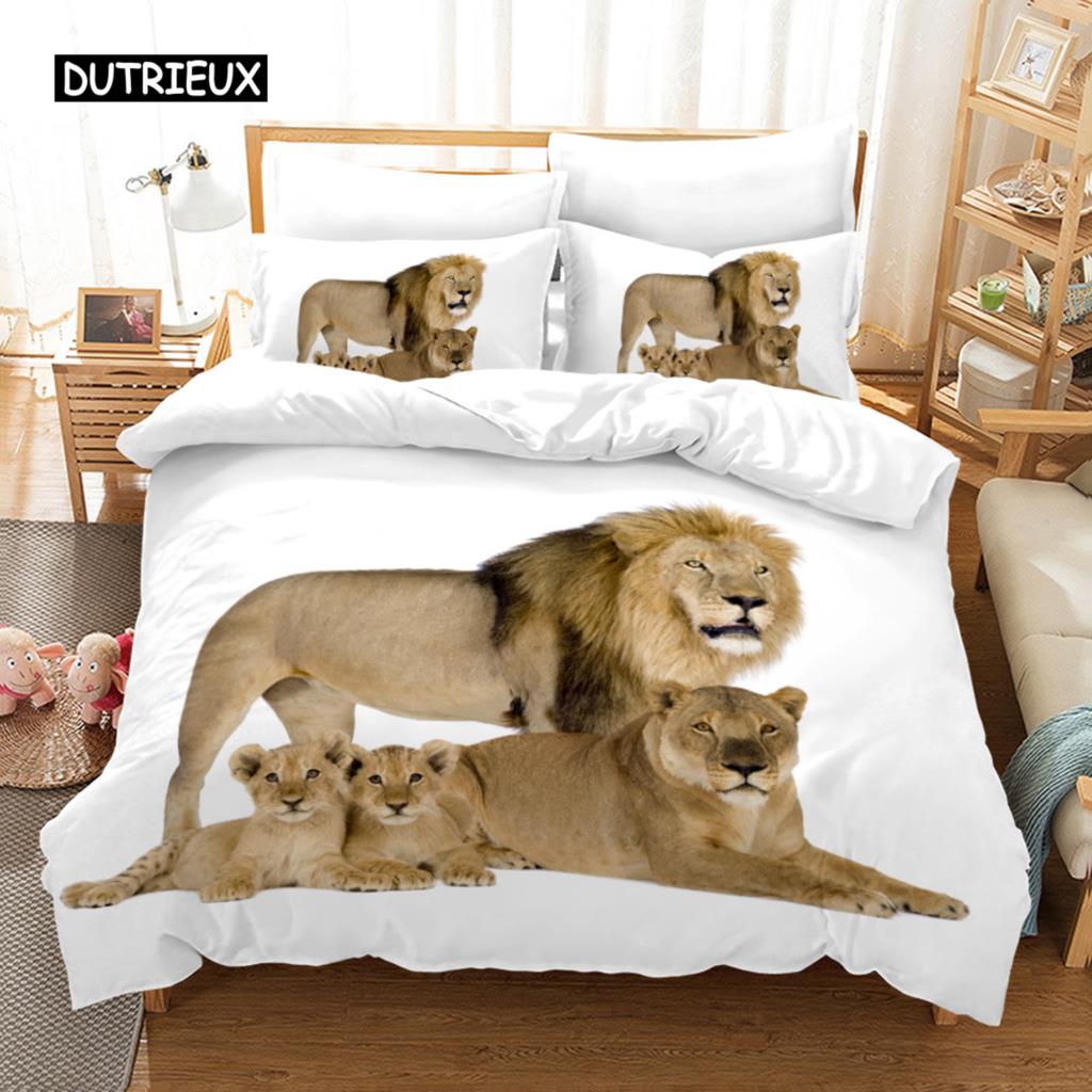 

Пододеяльник с изображением льва, комплект постельного белья с 3D-изображением африканской дикой природы для детей и девочек, мягкий пододеяльник из микрофибры с застежкой-молнией EU single(135x200cm)