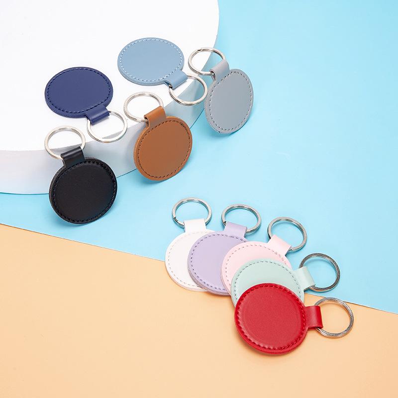 Vintage PU Leather Round Keychain Pendant - Stylish Car and Bag Accessory