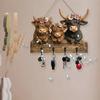 Highland Cow Ornaments Key Holder Wall Mount with 4 Hooks Animal Wooden Towel Key Hooks for Entryway Hallway Farmhouse