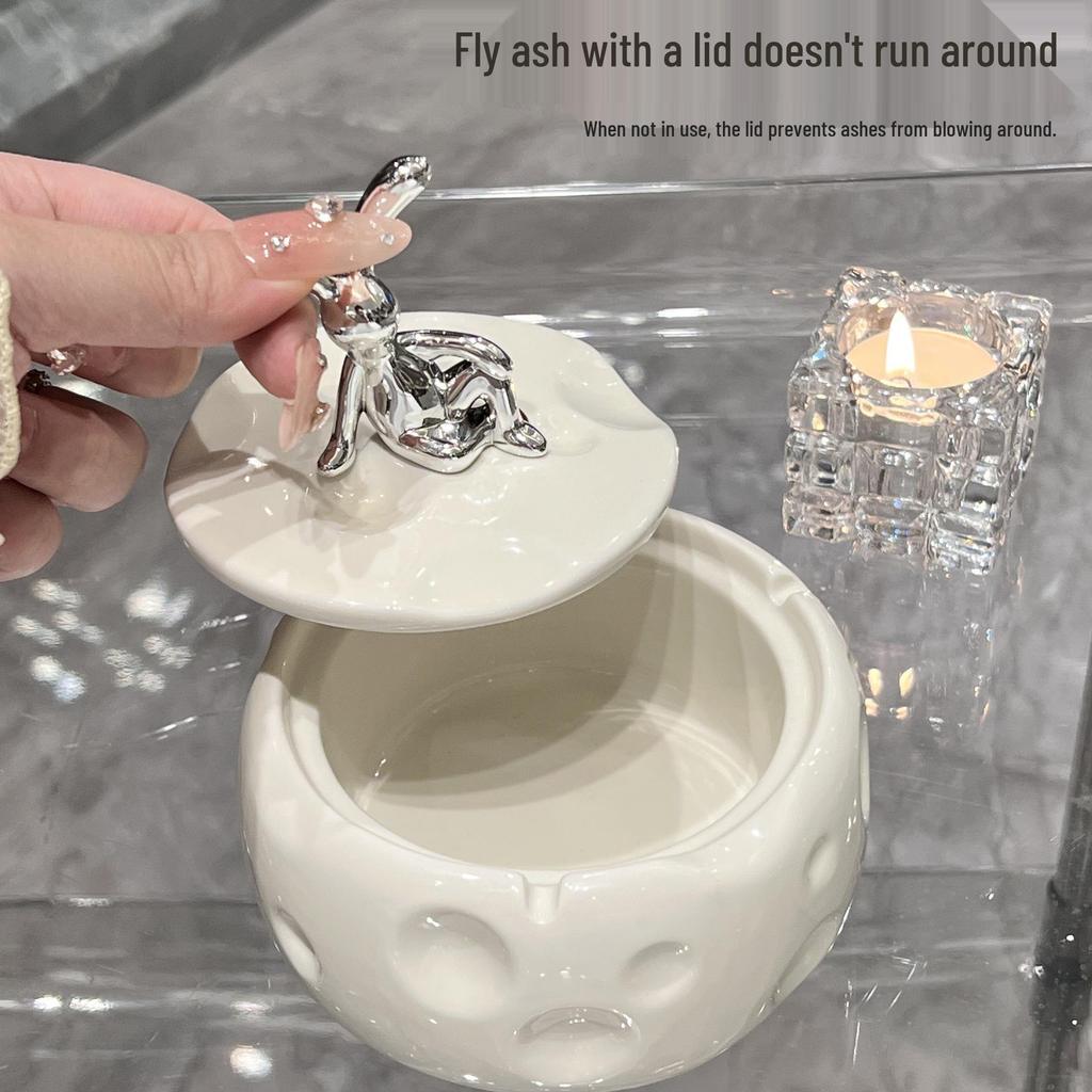 High-End Ceramic Ashtray with Lid: Stylish, Anti-Fly Design for Home & Commercial Use
