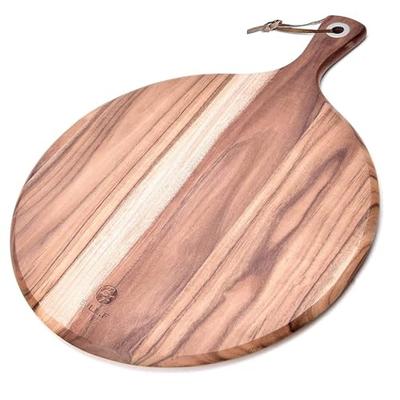BILL.F Akazienholz Pizzaschieber, 10 Zoll (ca. 25 cm) Schneidebrett, Käse-Schiebebrett, Brot- & Cracker-Servierplatte mit Griff, Koch-Hackschneidebrett