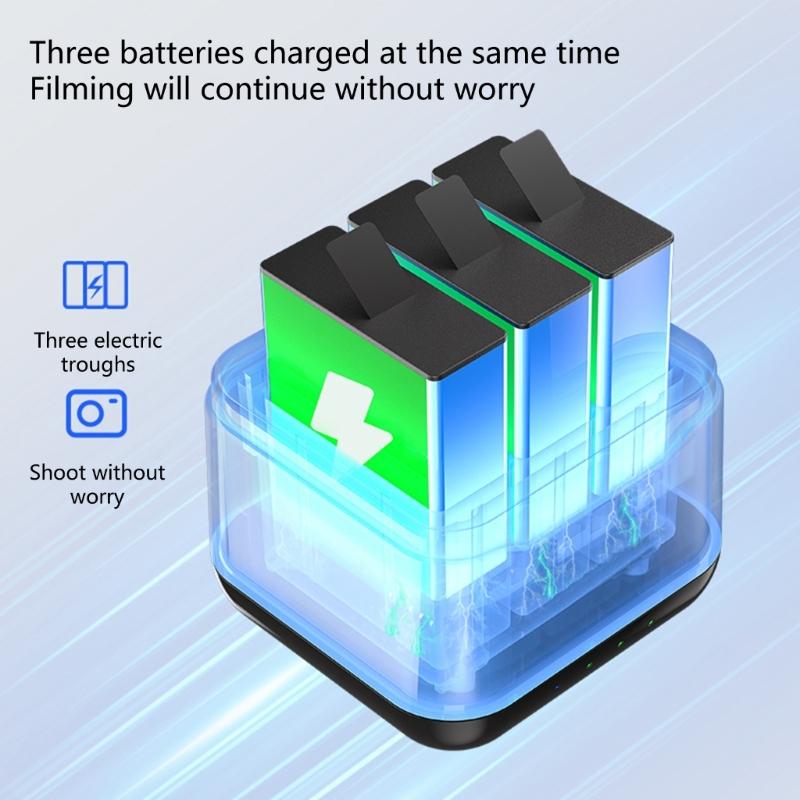 Portable 3 Slot Charger Station Holder for 13 Black Camera Batteries with USB C Charging Cable Power Cord