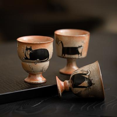 Ru Kiln Zhiye Cat Tea Cup Ceramic Retro Porcelain Teacups Master Cup High Foot Tasting Mug Chinese Kung Fu Japanese Tea Teaware