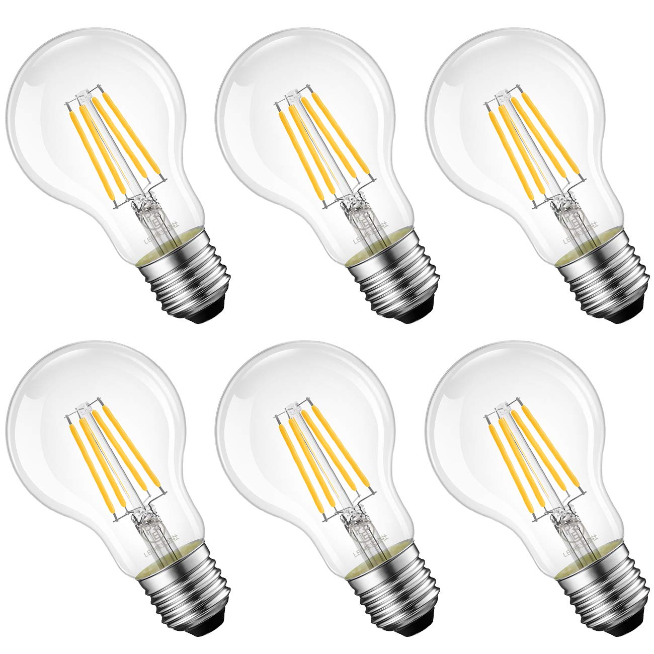 

LVWIT LED Bulbs, E26 Base, 6W Filament Bulbs, 60W Equivalent, 2700K Warm White, A60, 806LM, Clear Type, Retro Light Bulbs, PSE Certified,