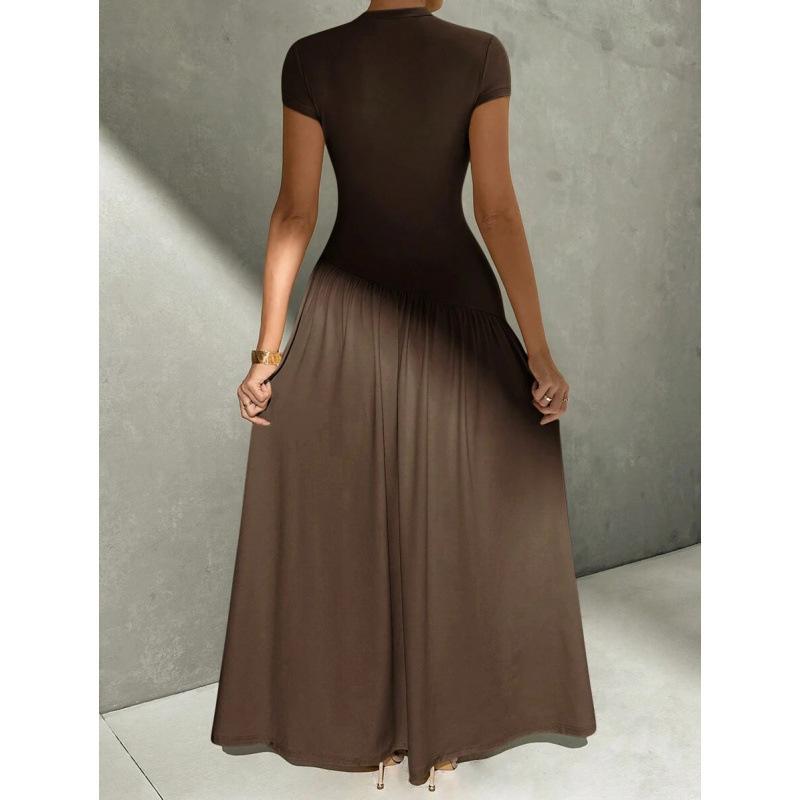 Europe, America 2026 summer new simple asymmetrical stand-up collar short-sleeved A-word casual dress women