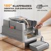Lettiera per Gatti XXL in Acciaio Inossidabile 130L con Coperchio Pieghevole a 180 gradi, Pareti Laterali Alte, Paletta, Gradino, 70x50x43cm, Grigio