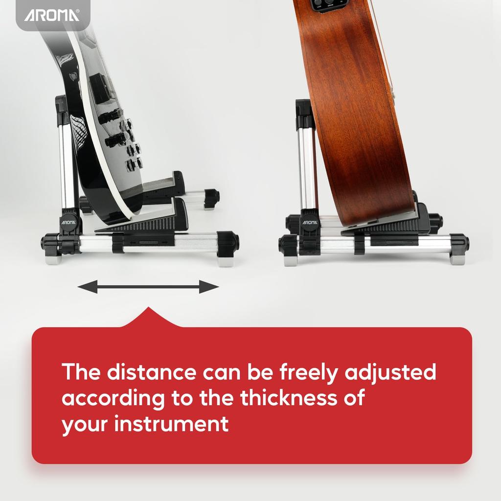 Aroma Folding Guitar Stand with Adjustable Tray and Backrest, Lightweight and Portable Design, Compatible with Guitars and Basses, Floor Stand