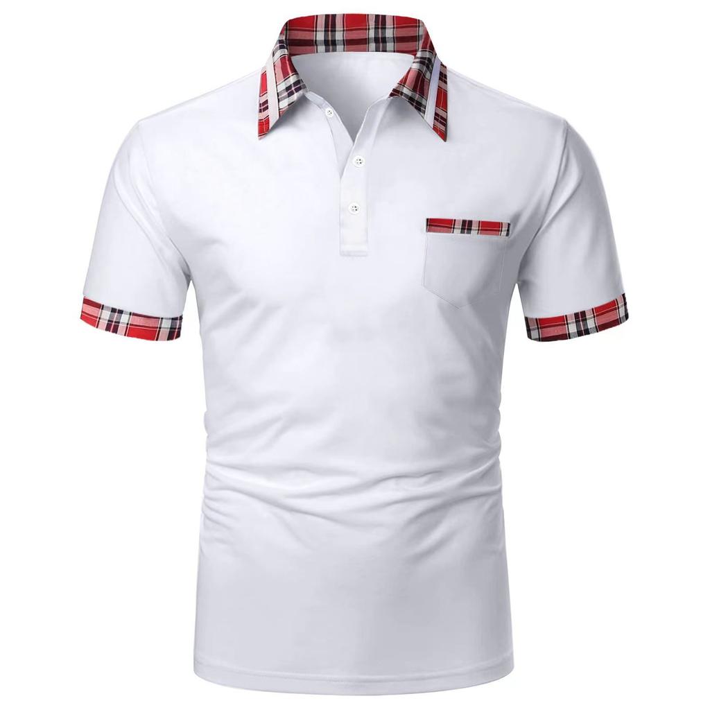 Men’s everyday casual short-sleeved polo shirt with a solid-colour patch pocket design