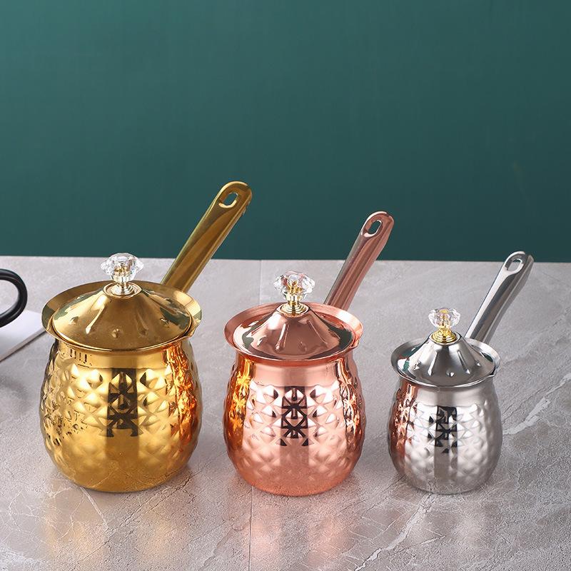 Korean Style Stainless Steel Pour-Over Coffee Pot with Long Golden Handle - Tea Kettle & Milk Warmer