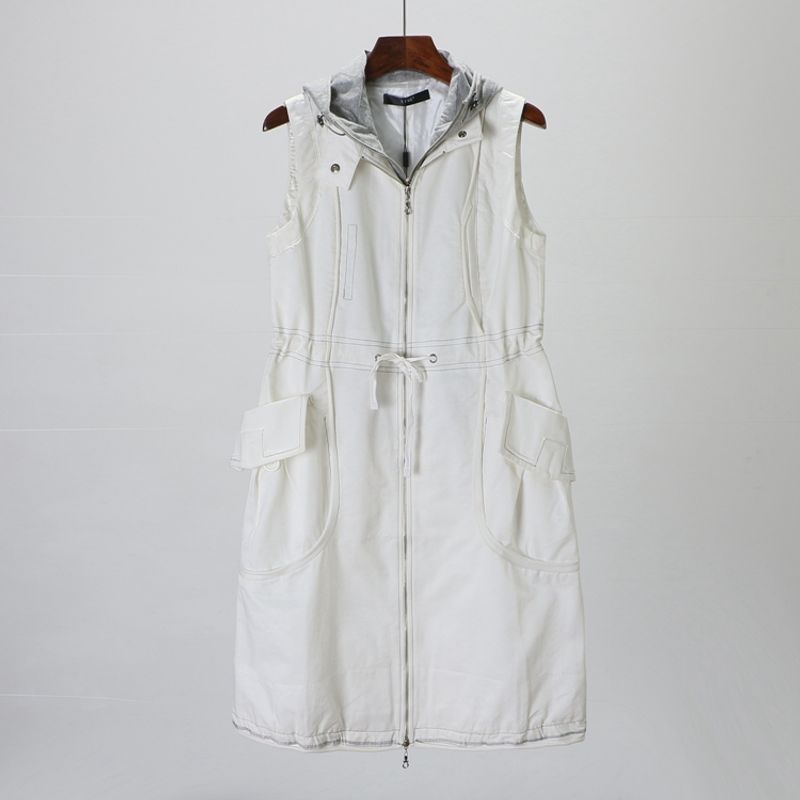 

Special Offer [East] European and American Zhongshu Brand Women clothes Autumn Sleeveless Hood All-Match Mid-Length Dress 0o145 White S/155/80A dirty yellow