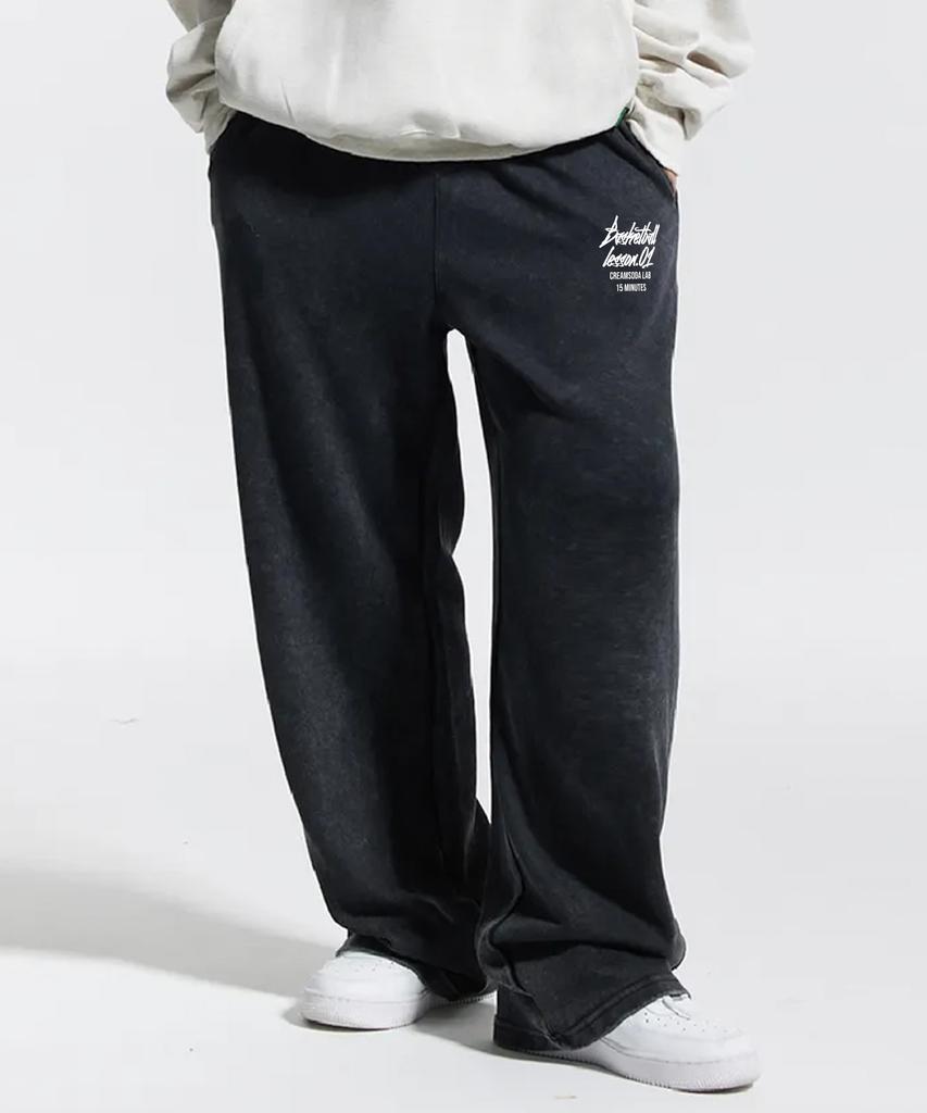 CREAM SODA LAB Quarter Teamplay Pigment Wide String Pants Black White