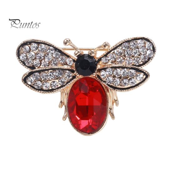 Cute Rhinestones Faux Gem Brooch Pin Bee Shape Suit Lapel Shawl Scarf Badge Wear-resistant Faux Silk Buckle Fashion Accessories