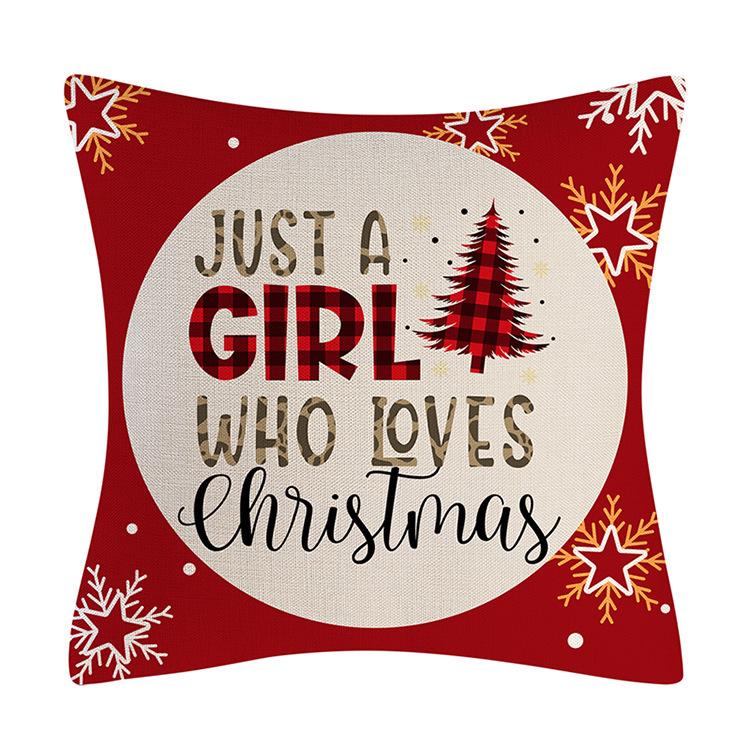Red Series Snowflake Reindeer Pattern Throw Pillow Cover with Short Plush Print for Living Room Sofa Decoration Cushion Cover