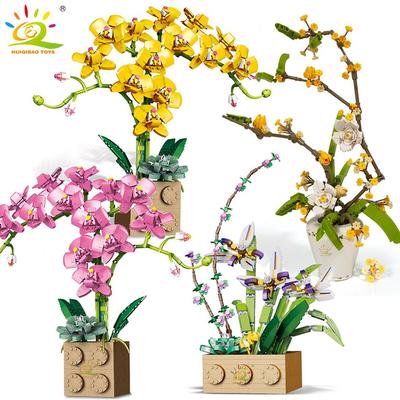 1369Pcs Orchid Flower Bouquet Series Building Block MOC 5 Colors Bonsai DIY Assembly Bricks Toy For Children Home Decor