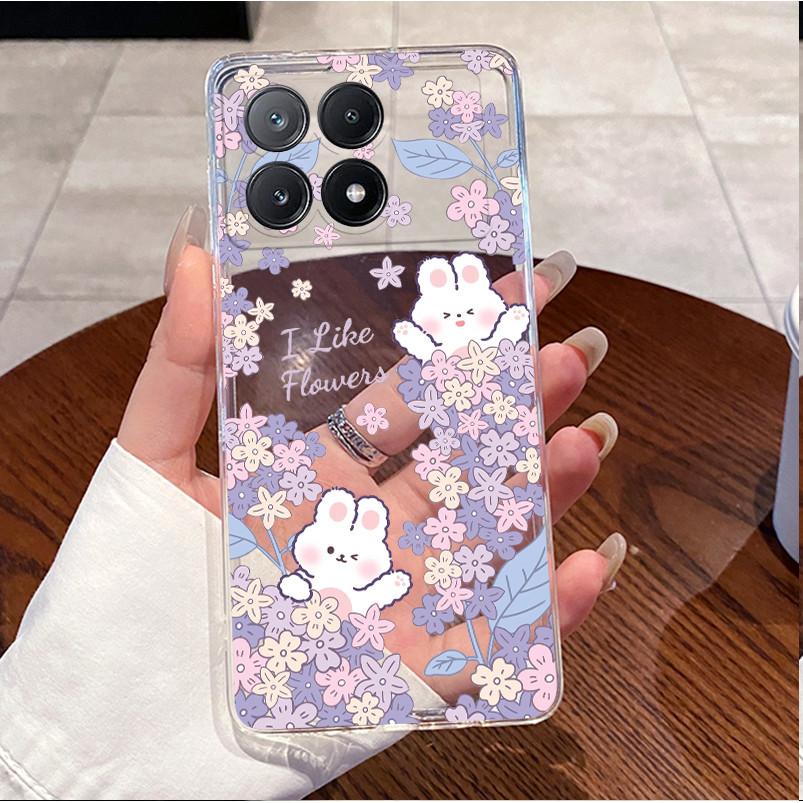 Case Poco X6 Pro 5G/Poco X6 5G Clear Luxury Cute Love Rabbit Funny Soft Silicone Phone Case PocoX6 X6Pro Transparent Back Cover