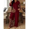 1116 European and American Geometric Printing V-neck Shirt High Waist Drape Wide Leg Pants Complete Set of Women's Clothing