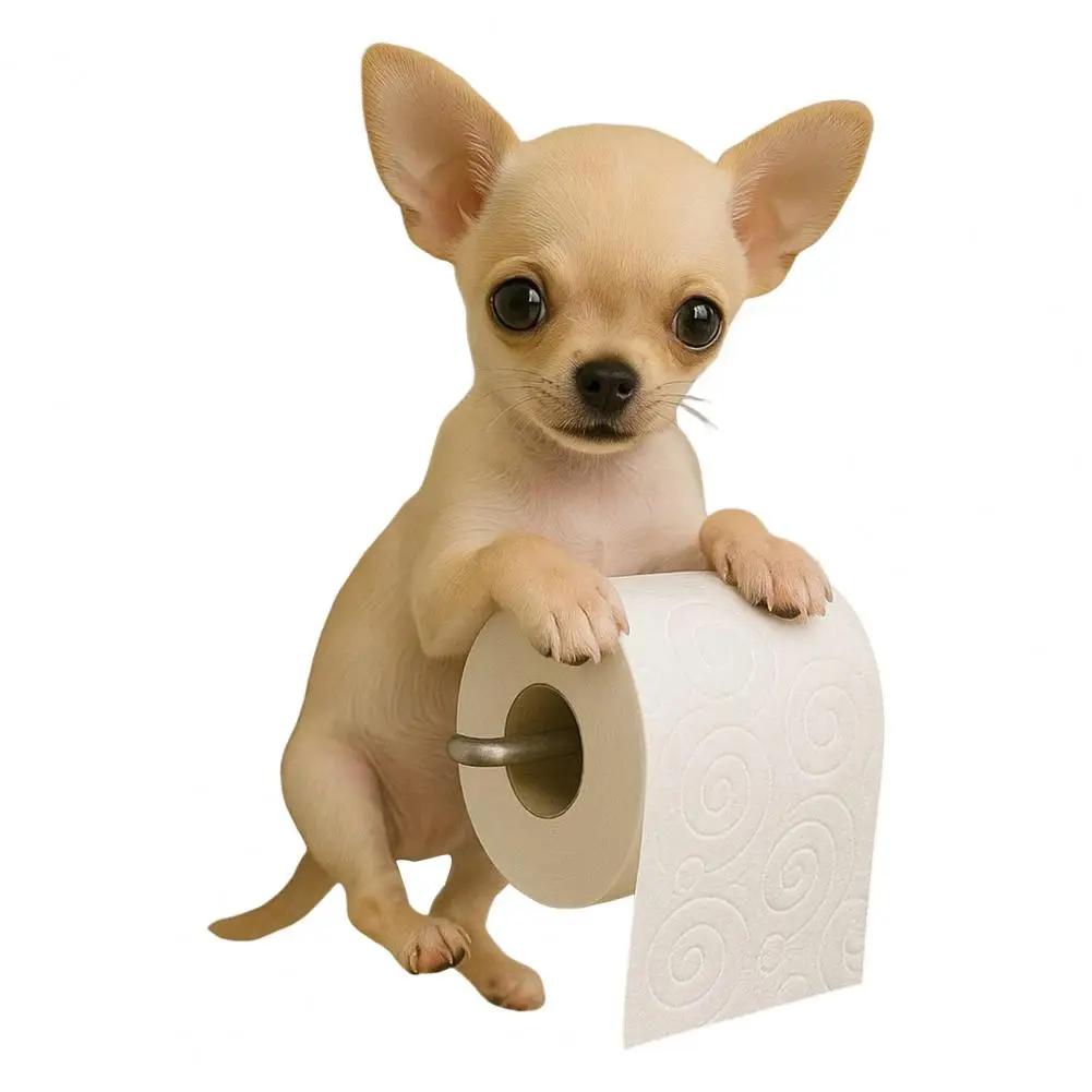 Fun Dog Wall-Mounted Toilet Paper Holder - Durable Resin Bathroom & Kitchen Tissue Roll Organizer Decor