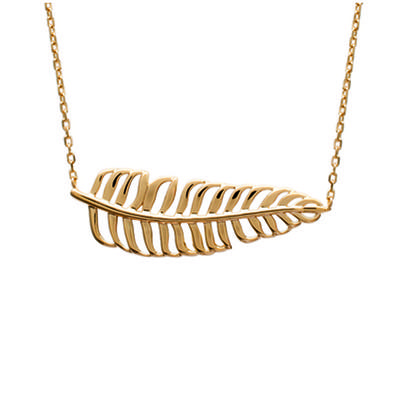 [N6229] - Gold Plated 'Navajos' Necklace (feather) - 38x13 Mm