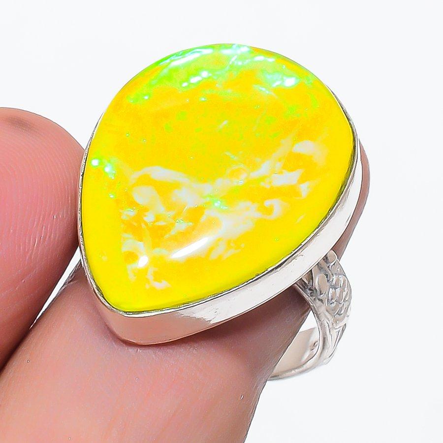 

Natural Yellow Triplet Opal 925 Sterling Silver Jewelry Ring Size 8.5 v3t73
