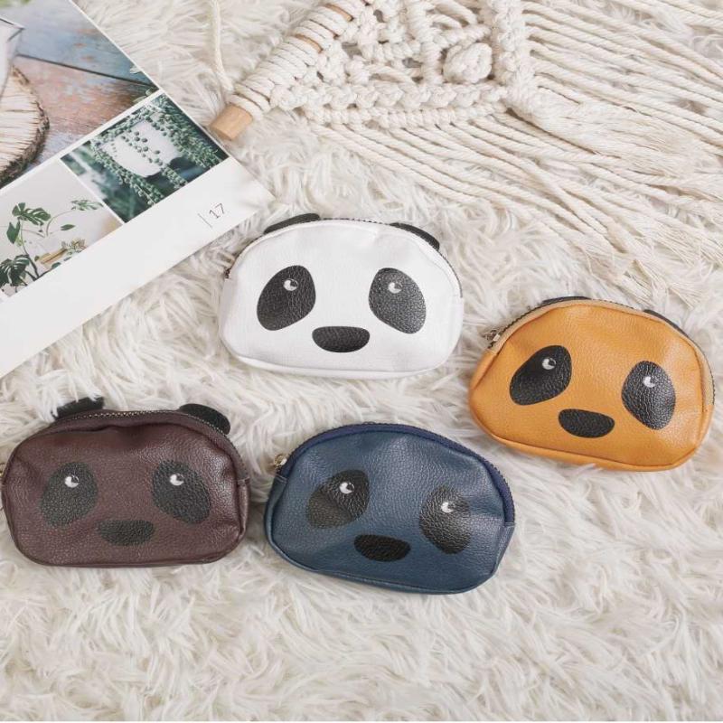 Creative Double Layer Coin Purse Panda Shape Multifunctional Key Bag Zipper Portable Small Handbag