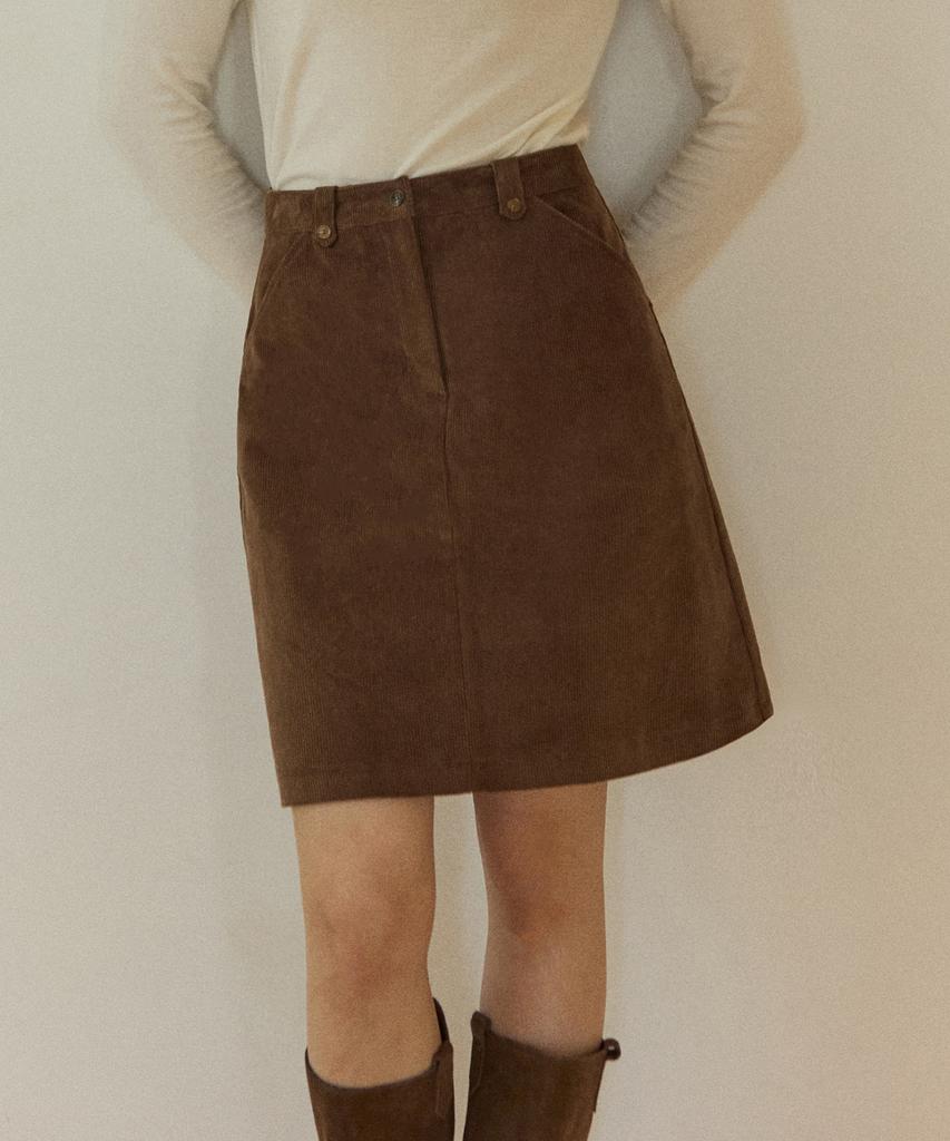 Our Hope Corduroy A-Line Midi Skirt - Brown