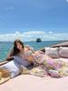 Holiday floral suit women's summer one-word shoulder tube top high-waisted skirt seaside beach two-piece set