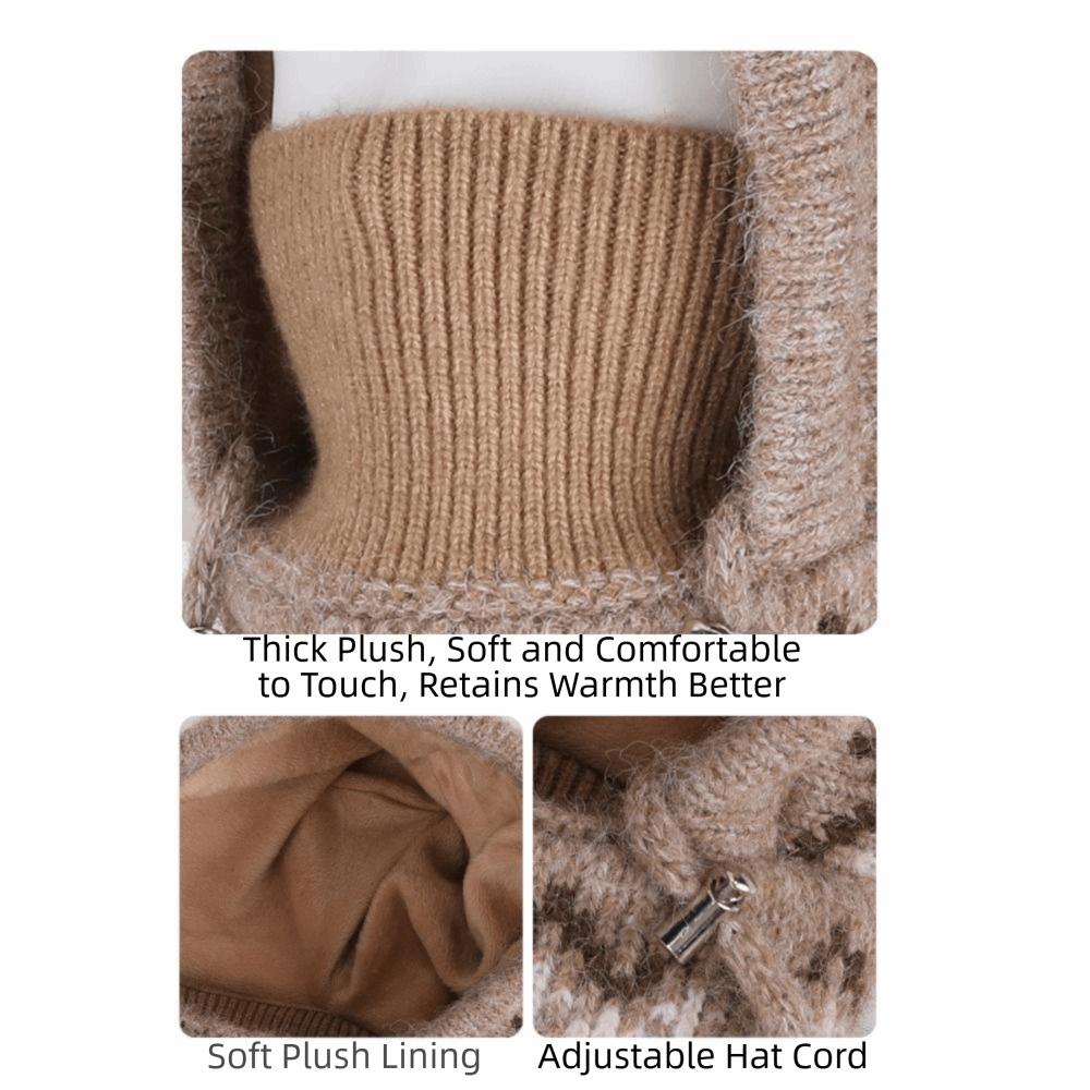 Integrated Warmth Knitted Beanie Hat Knitted Hooded Cap Cute Winter Hat with Scarf  Outdoor Sports