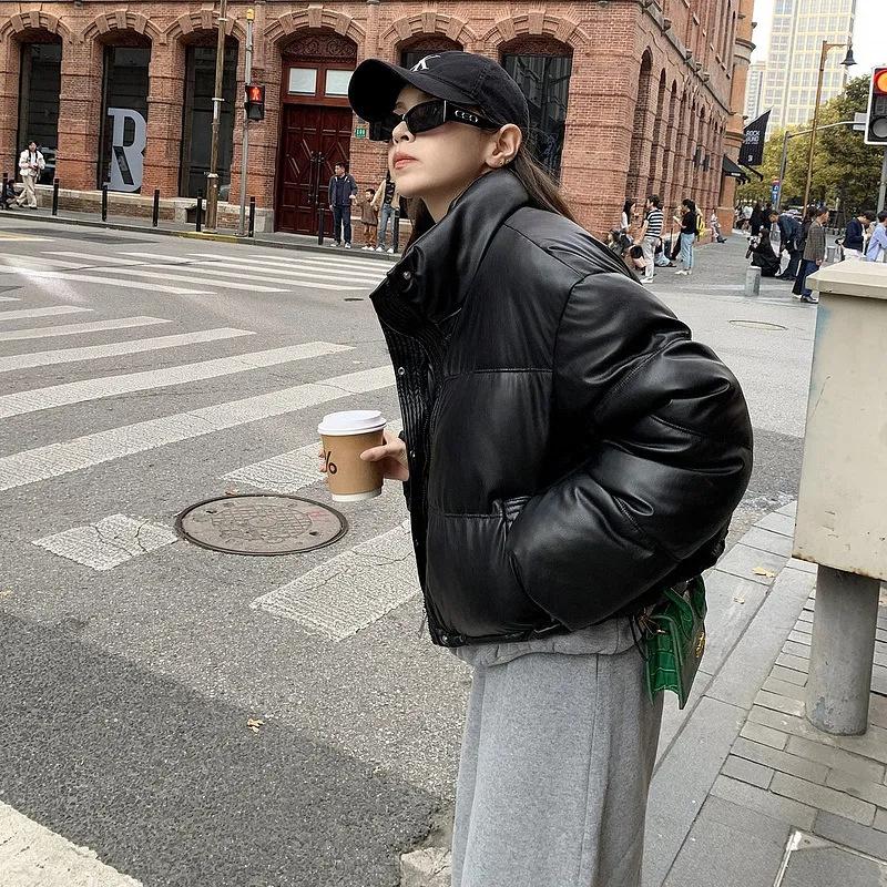 Down Cotton Jacket Women New Winter Clothes Korean Loose Small Padded Coat Female Large Size PU Short Lightweight Parkas