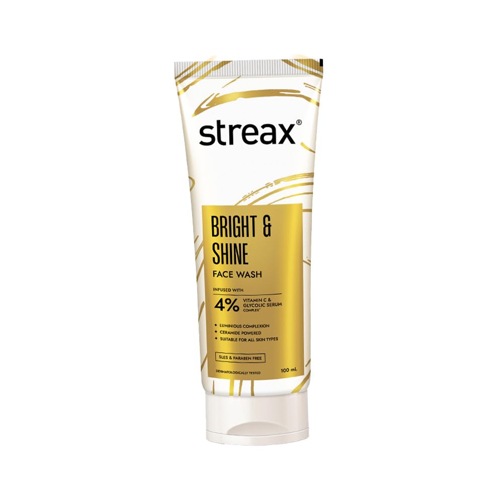Streax Bright & Shine Face Wash 100 ml With Vitamin C Glycolic Acid Serum For Glowing Skin Daily Use
