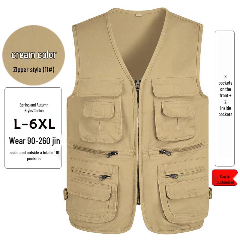 Gilet da arrampicata e fotografia multitasche da uomo taglie forti 10XL (Primavera Autunno)