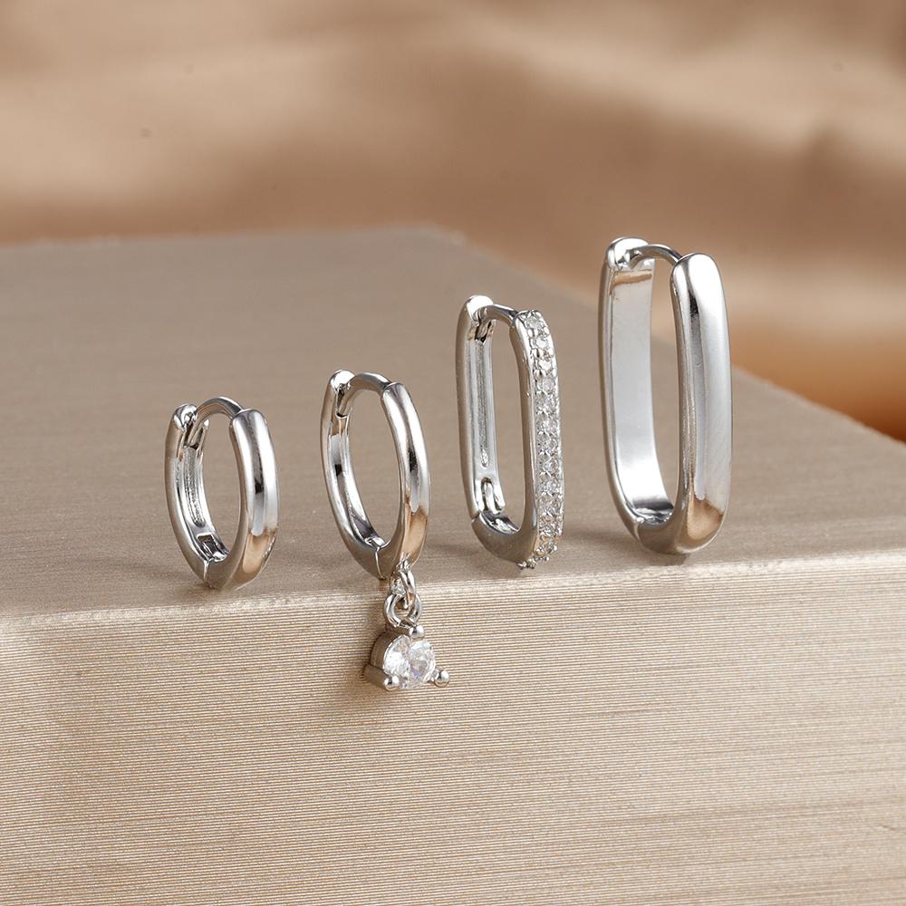4PCS Luxury Gold Plated U-shape Hoop Earrings Set for Women Geometric Pendant Huggie Punk Unisex Rock Earring Piercing Jewelry