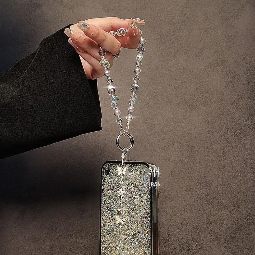 Hand-beaded Phone Hand Rope Butterfly Crystal Bag Pendant New Car Keychain  Ornament