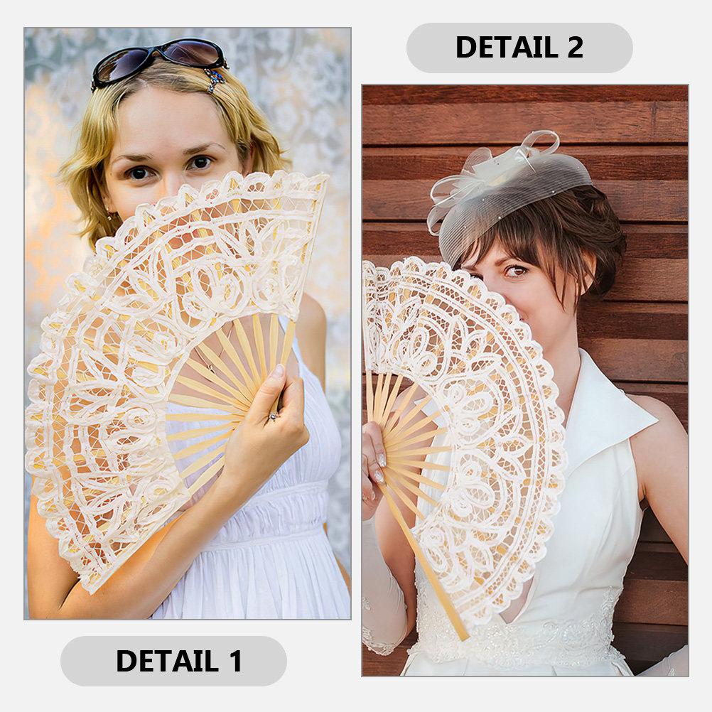 2Pcs Chinese Folding Fans Vintage Lace Handheld Fan Lightweight Portable Elegant Tassel Wedding Party Dance Performance
