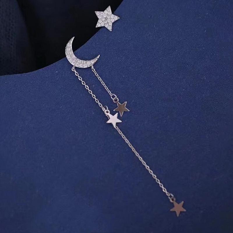 New Fashion Star Moon Tassel Drop Earrings for Women Rhinestone Stars Long Chain Earrings Girls Party Daily Jewelry Accessories