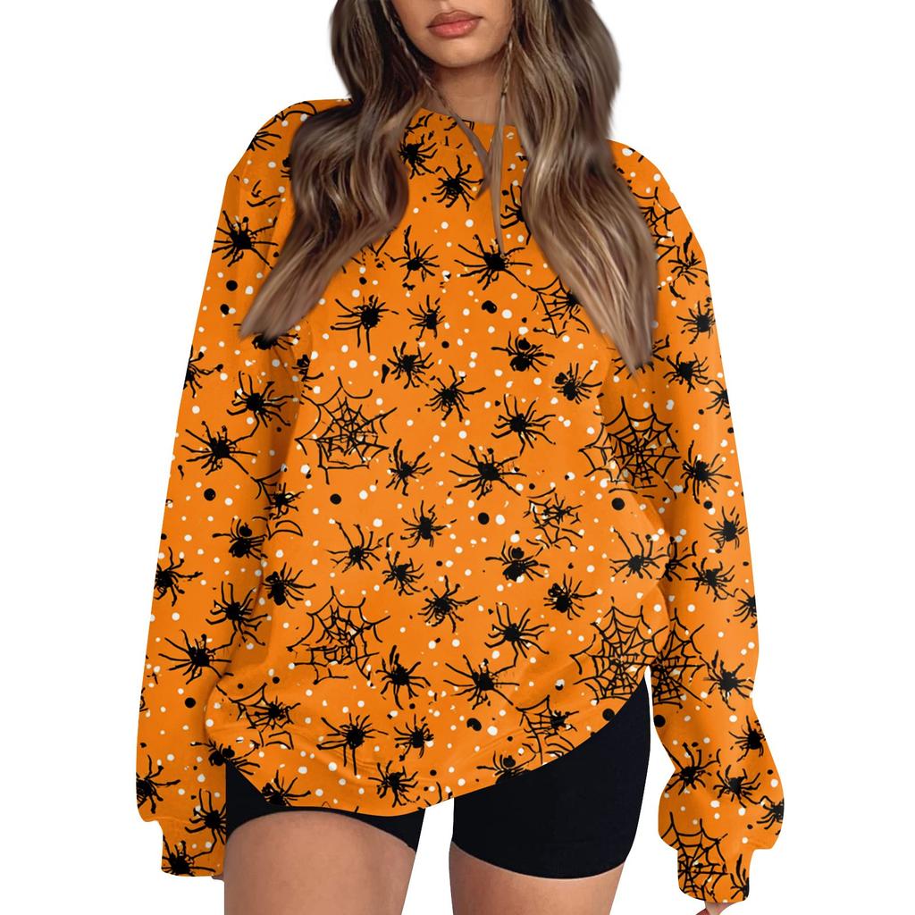 Women's Fashion Casual Long Sleeve Halloween Printed Neck Sweatshirt Top
