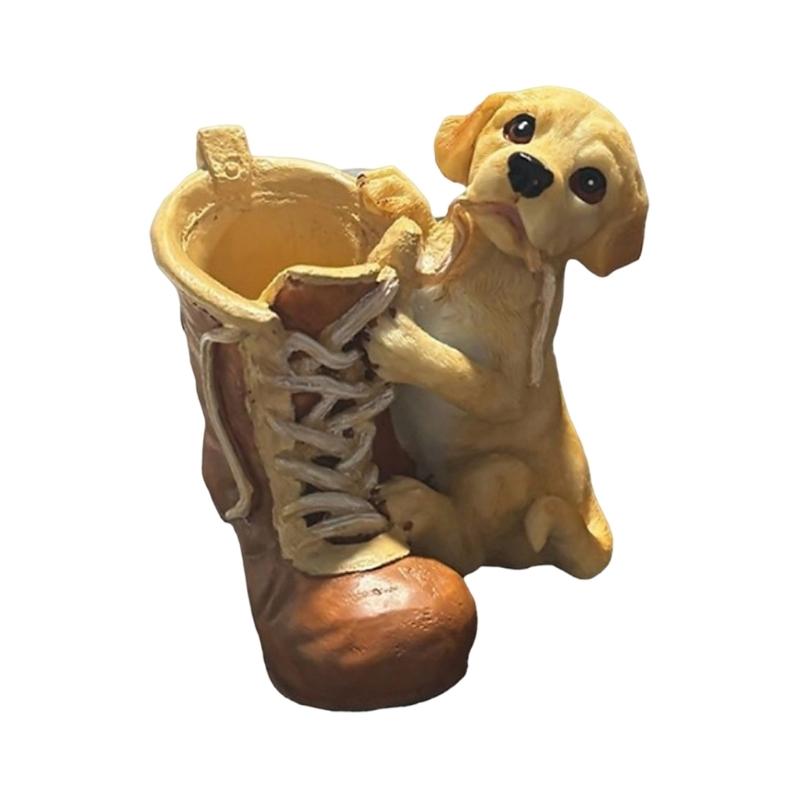 Home Accent Dog Boot Figurine with Holder for Desk Shelf Display and Window Side Placement In Small Room Home