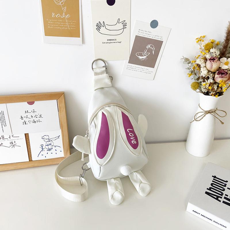 Adorable Children's Backpack Cute Rabbit Canvas Crossbody Bag For Boys And Girls