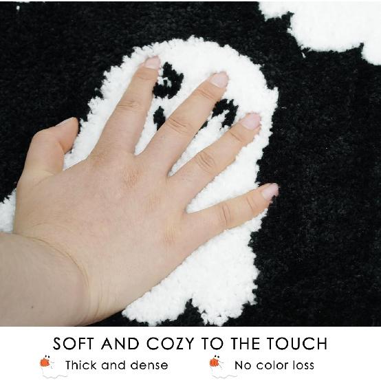 Halloween Bathroom Rug Spooky Black White Ghost Bath Mat for Halloween Bathroom Decor Non-Slip Washable Ghost Bath Rug for Front Doormat, Bedroom Rug