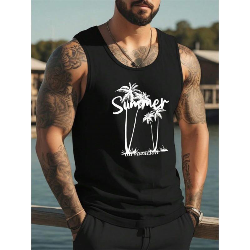 Men's O-Neck Large Size Vest Gradient Texture Casual Breathable Sleeveless Vest Summer Street Fashion Men's Sports Vest