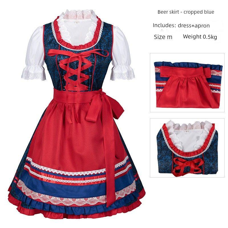 

New Halloween Costumes, Cross-Border Beer Costumes, Bavarian Oktoberfest Maid Costumes, Stage Costumes for Performances Blue Beer Skirt S